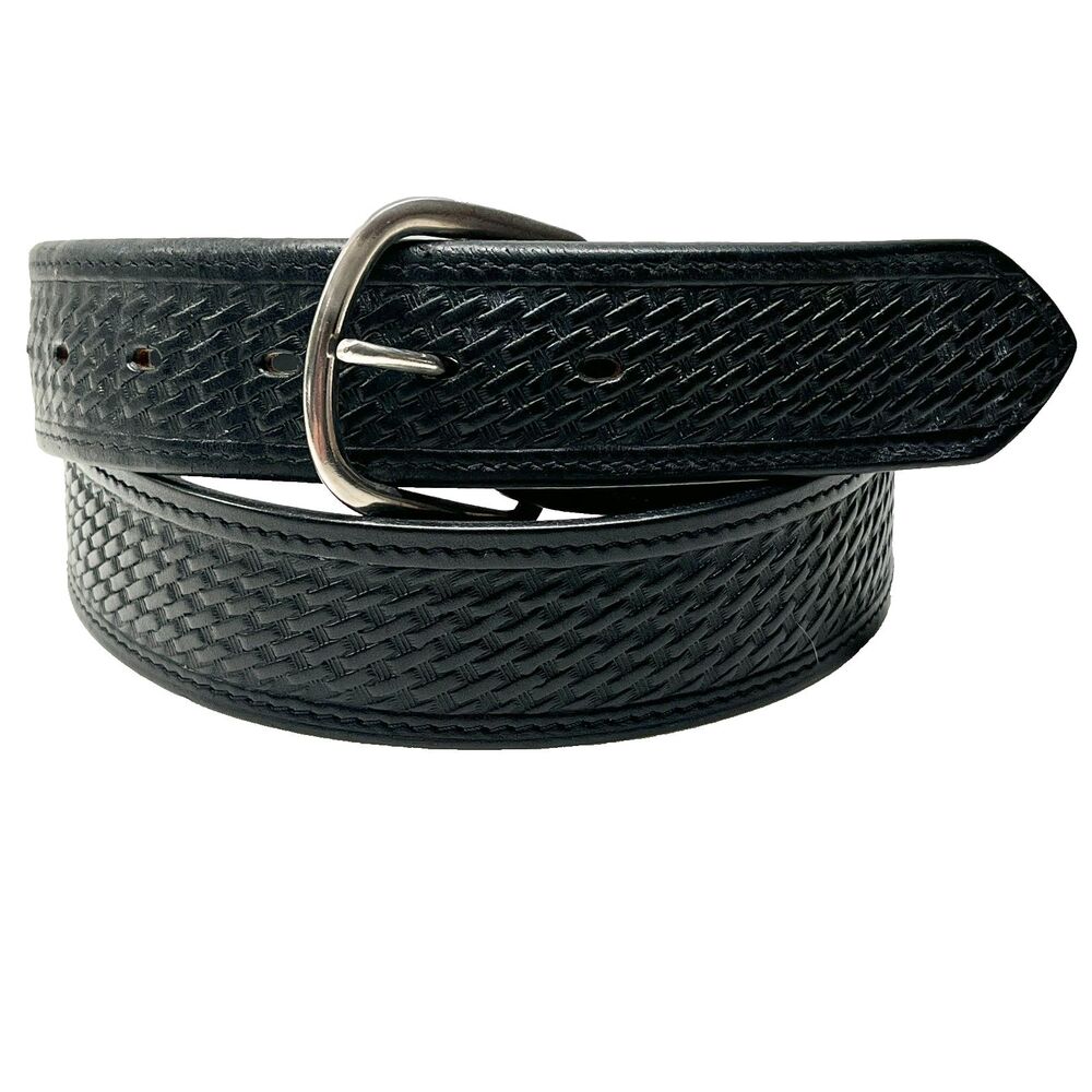 Vtg Buffalo Billfold Belt Black Leather Made in USA Size 40 Mens Textured READ!